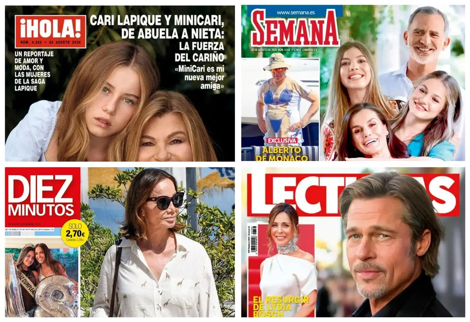 Las portadas de las revistas del corazón de hoy: Cari Lapique, los Reyes, Isabel Preysler y Brad Pitt, protagonistas