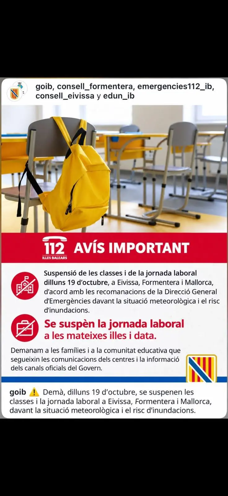 Alerta bulo sobre las fuertes lluvias en Ibiza y Formentera: no se ha suspendido la jornada laboral
