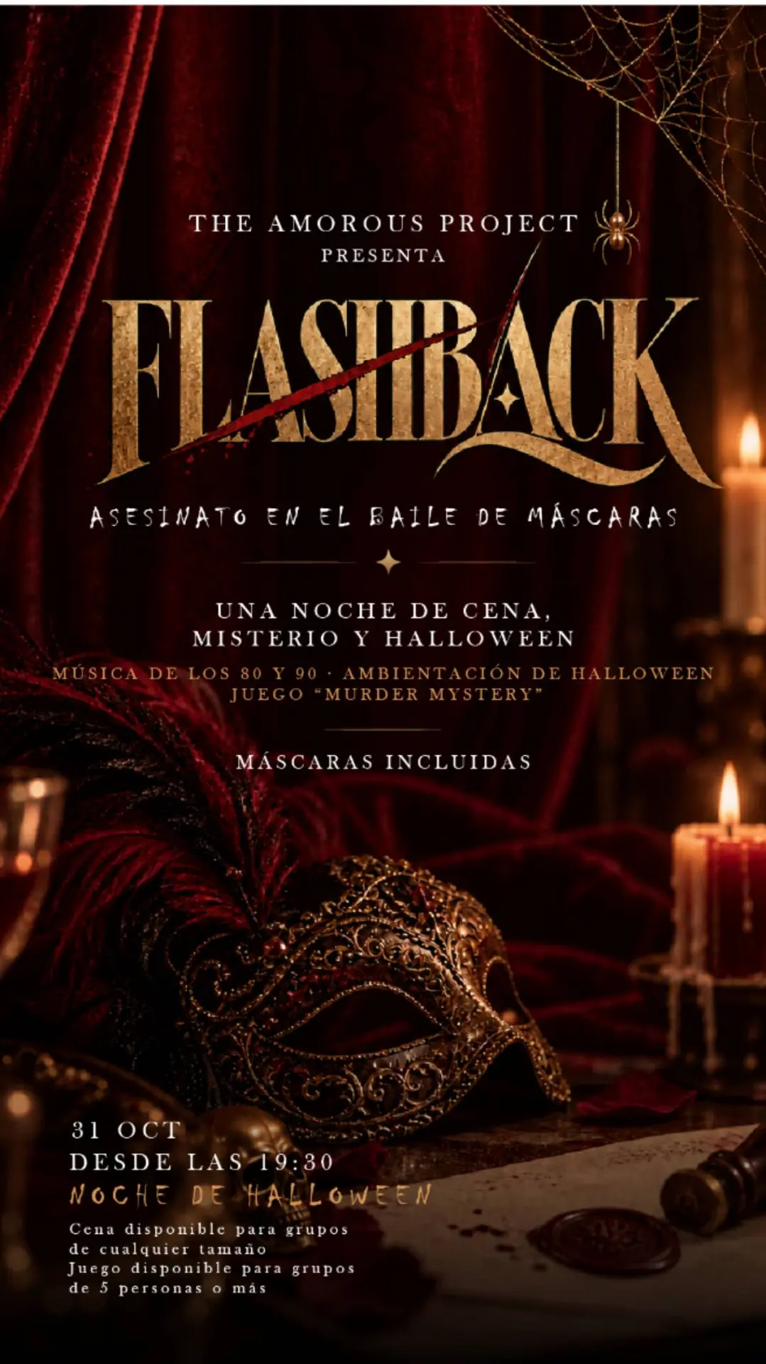 The Amorous Project celebra Halloween con una cena entre máscaras, música de los 80 y 90 y un misterio por resolver