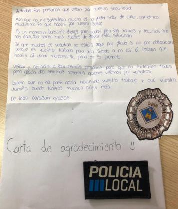 La carta de agradecimiento de una niña a la Policía Local de Formentera