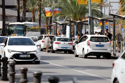 Taxis en una parada de Ibiza.