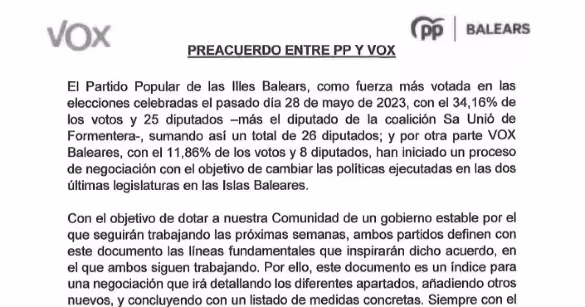 Este es el preacuerdo entre el PP y Vox