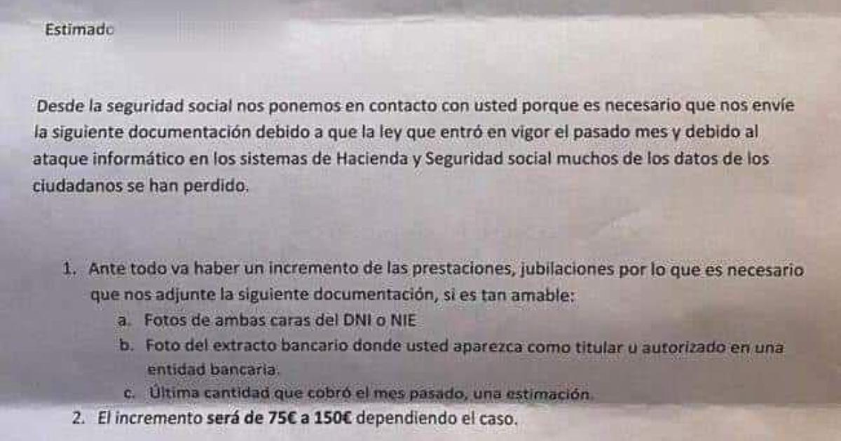 La Seguridad Social alerta de una peligrosa estafa