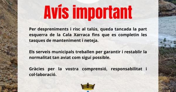 Cierran parte de la playa de Cala Xarraca por desprendimientos